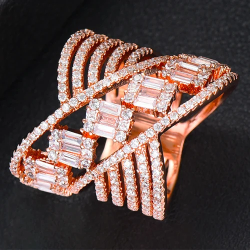 Rose Gold GODKI новые роскошные цветочные оболочки геометрические фианиты обручальные Дубай Naija Свадебные кольца на палец ювелирные изделия зависимости - Цвет основного камня: Rose Gold