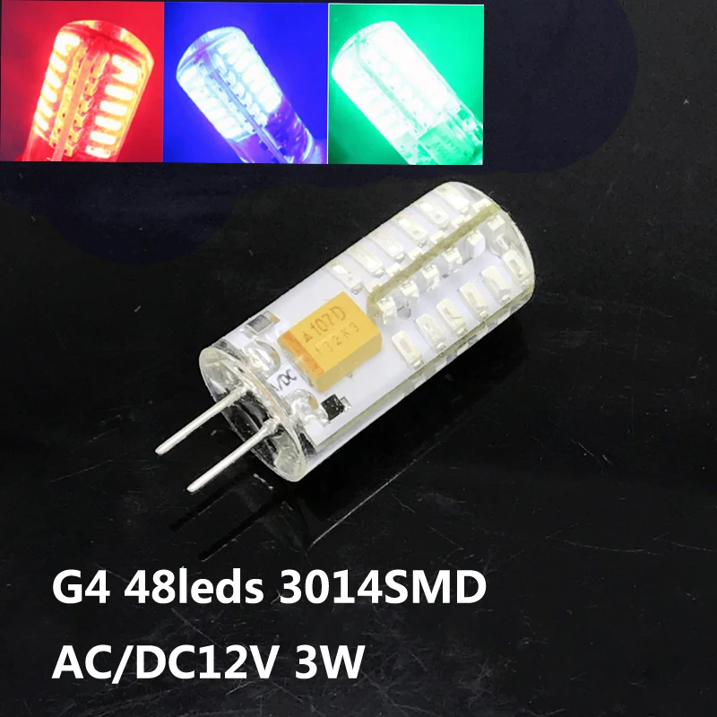 

G4 3 Вт 3 Вт 48 Светодиодный одов SMD 3014 Светодиодная белая, красная, зеленая, синяя лампочка AC/DC 12 В 24 В