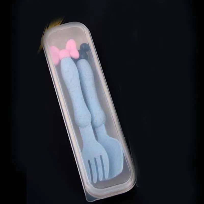 Blue New Box 2 шт., детские ложки, посуда для кормления, посуда для детей, столовые приборы, ложка, силиконовая ложка для кормления с мягкой головкой, ложка с коробкой - Цвет: Blue New Box