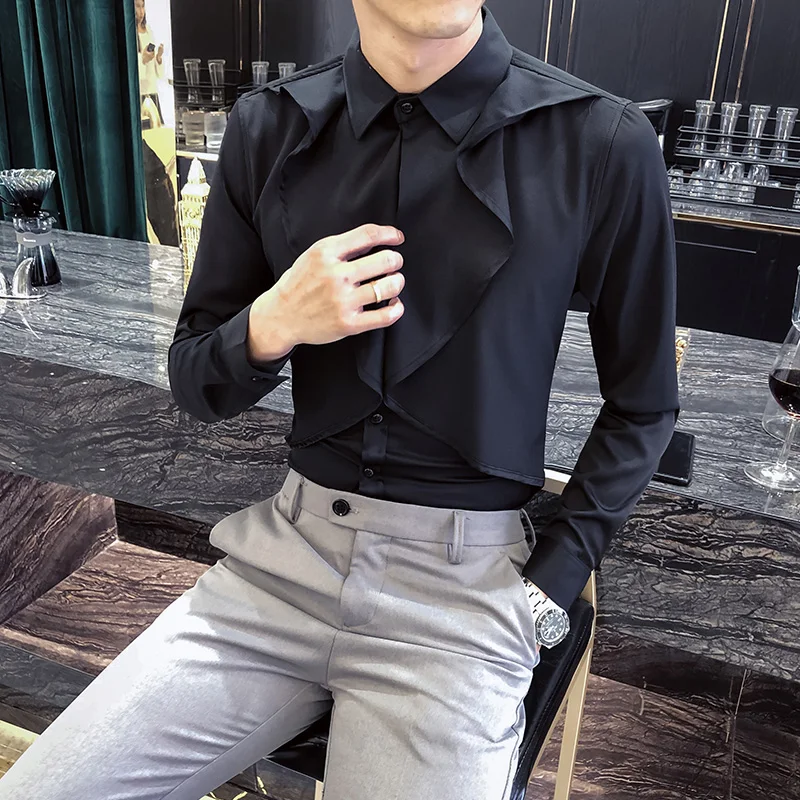 Мужская рубашка в стиле ретро Camisa Masculina повседневная приталенная с длинным