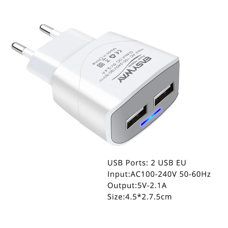 Nkobee Универсальный USB Зарядное устройство 2.1a 2 Порты для телефона светодиодный