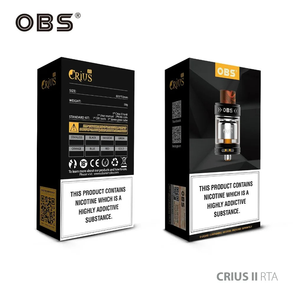 Оригинальный атомайзер obs crius II с одной катушкой rta баком 3 5 мл и капельным