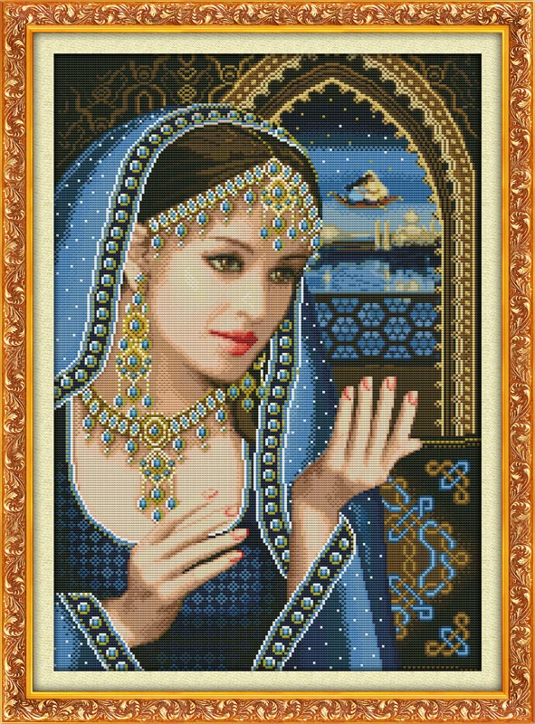 

An Indian beauty cross stitch kit people 18ct 14ct 11ct count print canvas stitches embroidery DIY handmade needlework