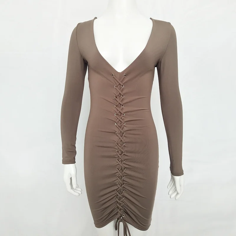 2018 Новый осень-зима Для женщин на шнуровке платье пикантные Strappy-Front Bodycon Клубная