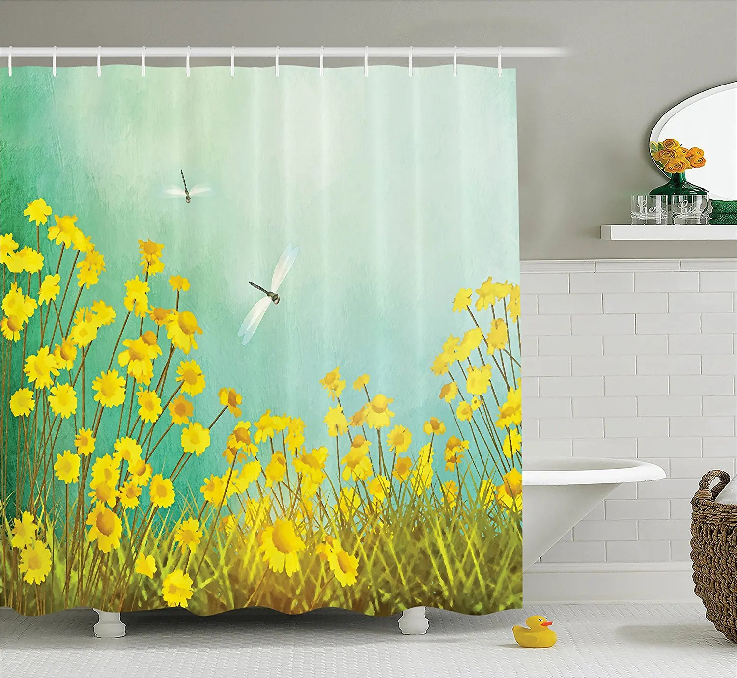 Занавеска для душа в деревенском стиле процветающий художественный ландшафт с