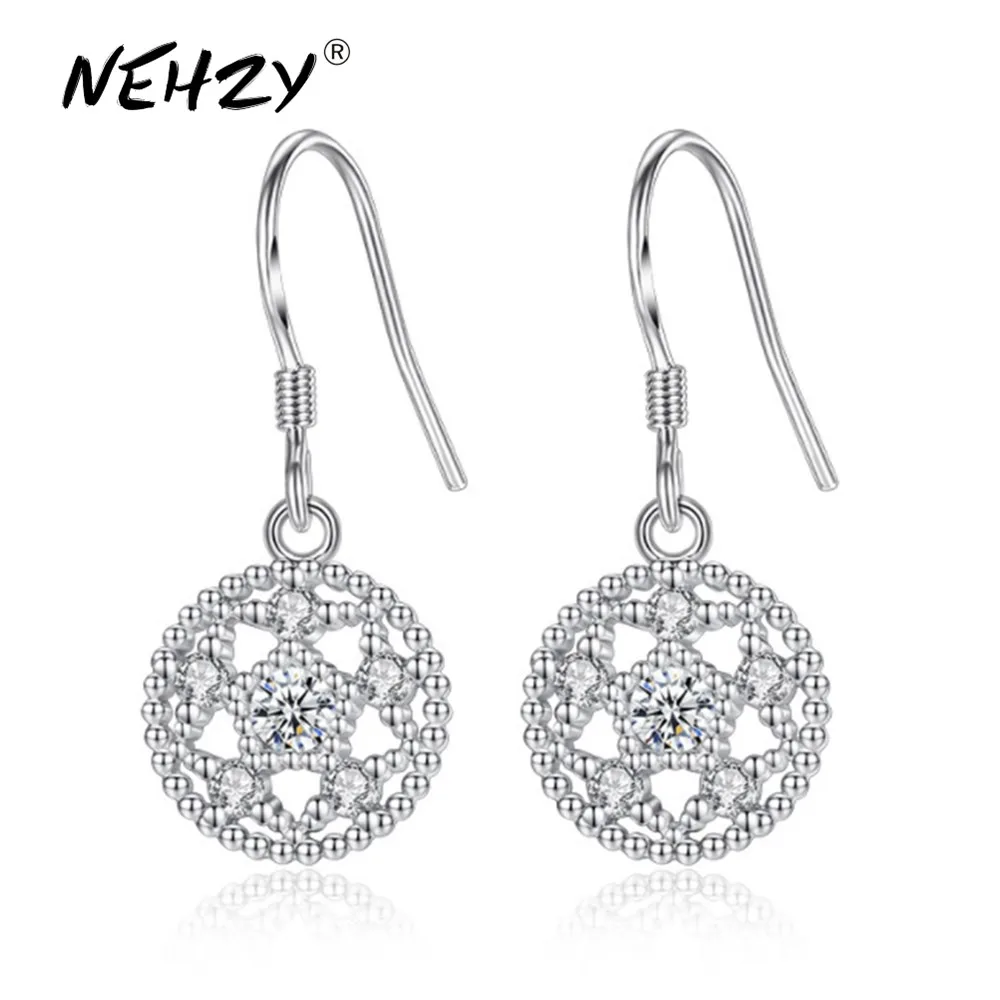 

NEHZY S925 штамп новые женские модные серебряные серьги высокого качества ретро милые круглые кристаллы поп ювелирные изделия серебряные серьг...