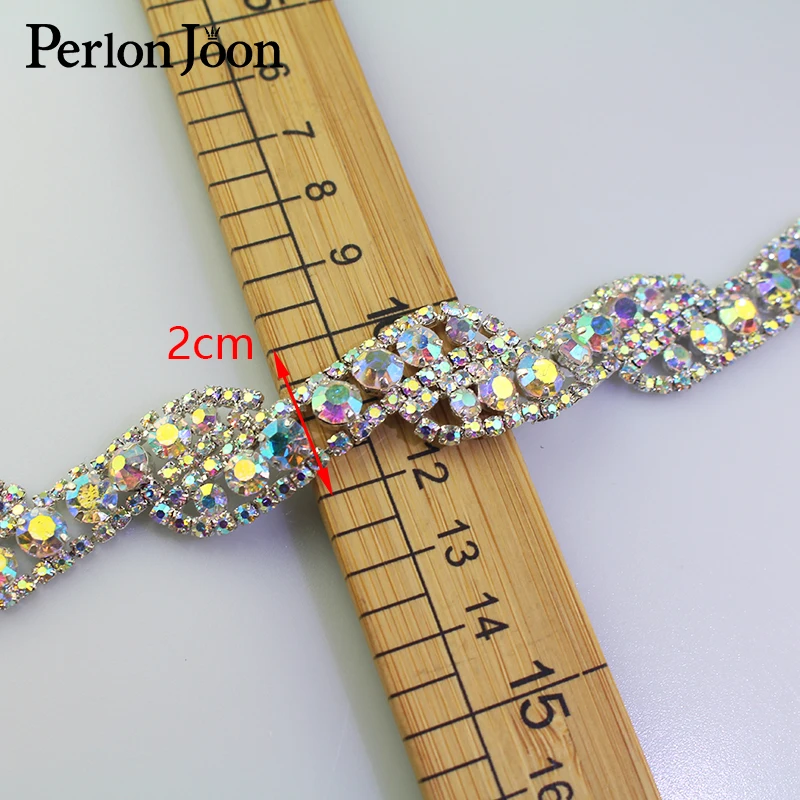 1 ярд серебро Стразы AB crystal Отделка Ленточные металлической цепью для свадебного