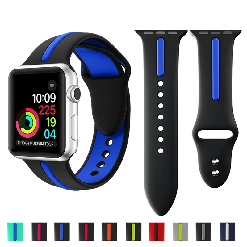 Мягкий силиконовый спортивный ремешок для Apple Watch 38 мм 42 двухтональный сменный