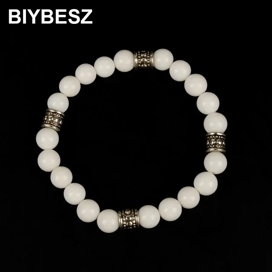 White Natural Stone OM Lotus Buddha Beads Bracelet Yoga Chakra Mala Women Men Beaded Charm Handmade Jewelry | Украшения и