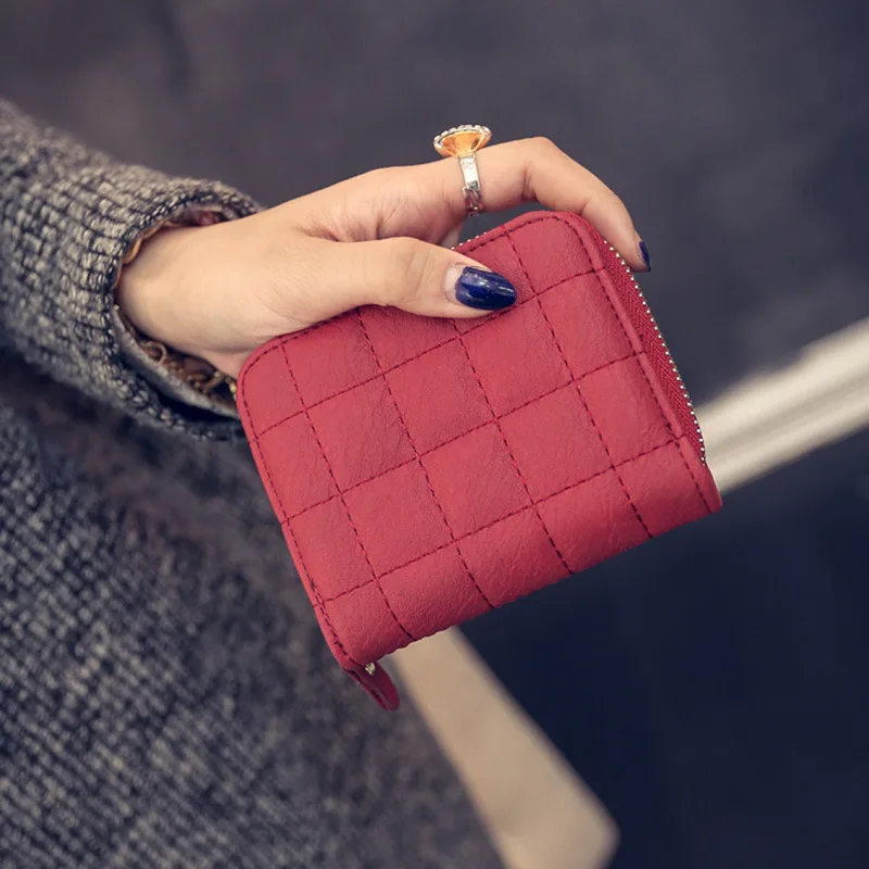 

Female Plaid Purses Nubuck Card Holder Wallet Fashion Woman Small Zipper Wallet With Coin Purse Women Short Wallets PU Leather