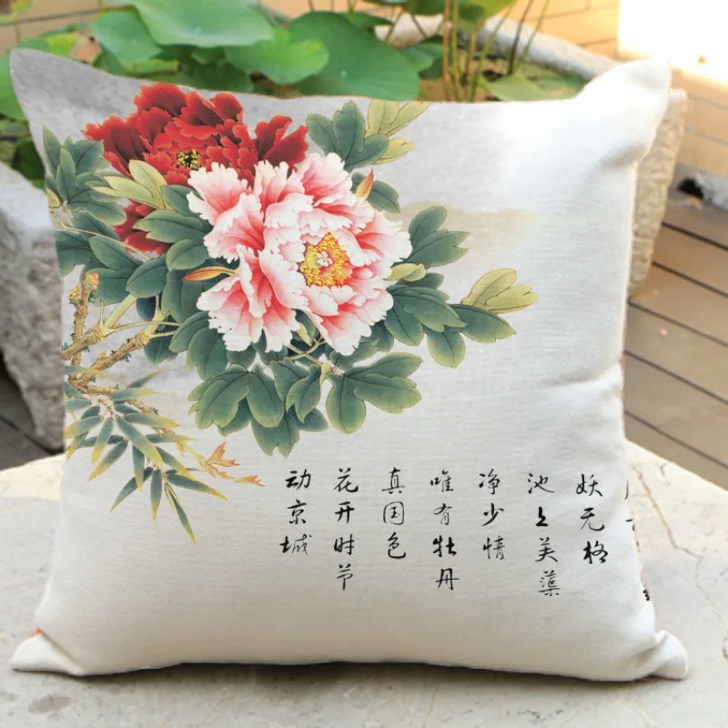 Китайские декоративные подушки для дивана наволочка из хлопка и льна сине белая