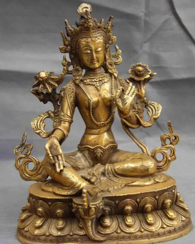 Китайский пагода медный Бронзовый зеленый Tara GuanYin Kwan-yin статуя Бодхисаттвы | Дом и