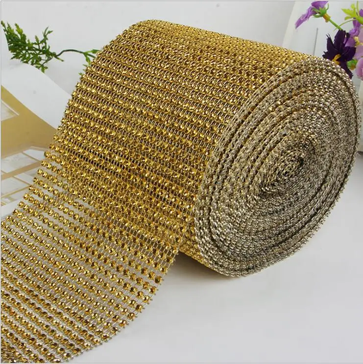 24 ряд 10 Yd сетка отделка Bling Алмазная обертка торт рулон Тюль 9 м * 12 см ленты с