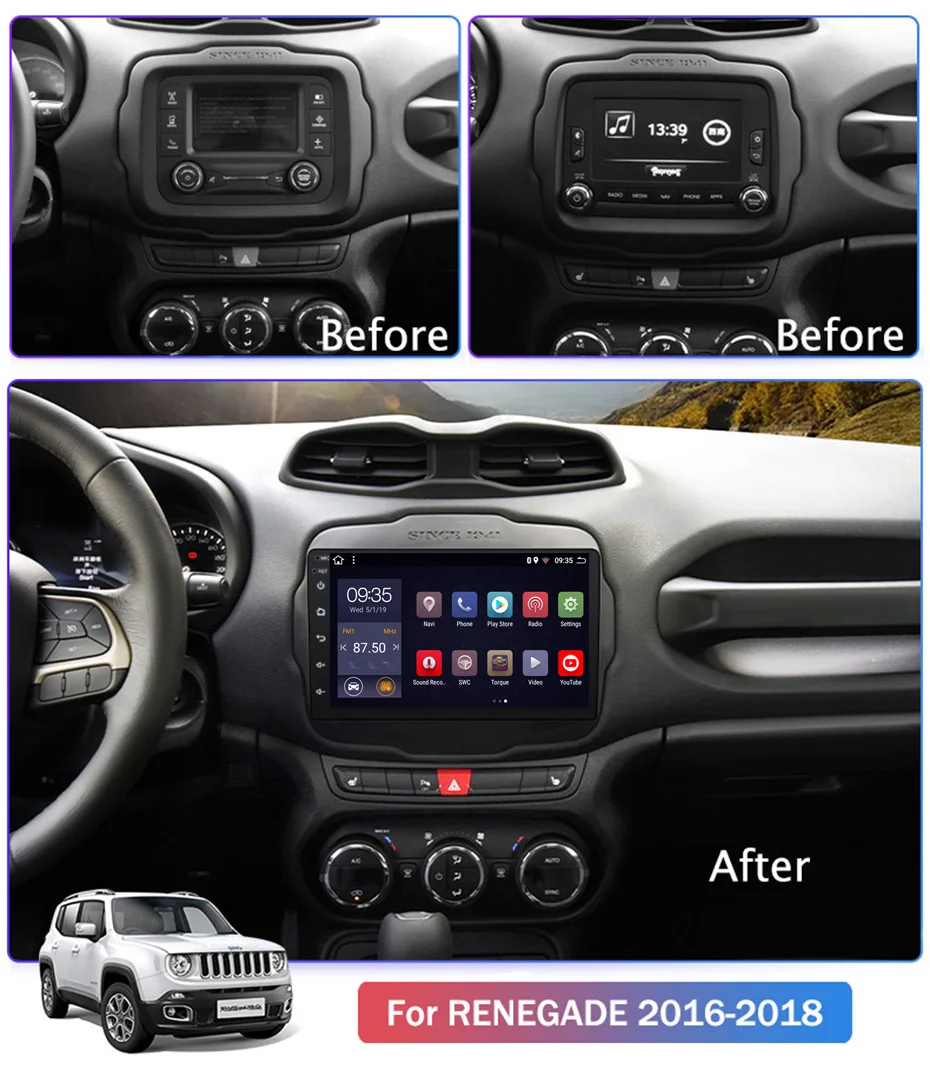 9 дюймов 2.5D ips HD Мульти-сенсорный экран Android8.1 2G ram 32G rom NAVI для Jeep Renegade- с Bluetooth USB wifi SWC