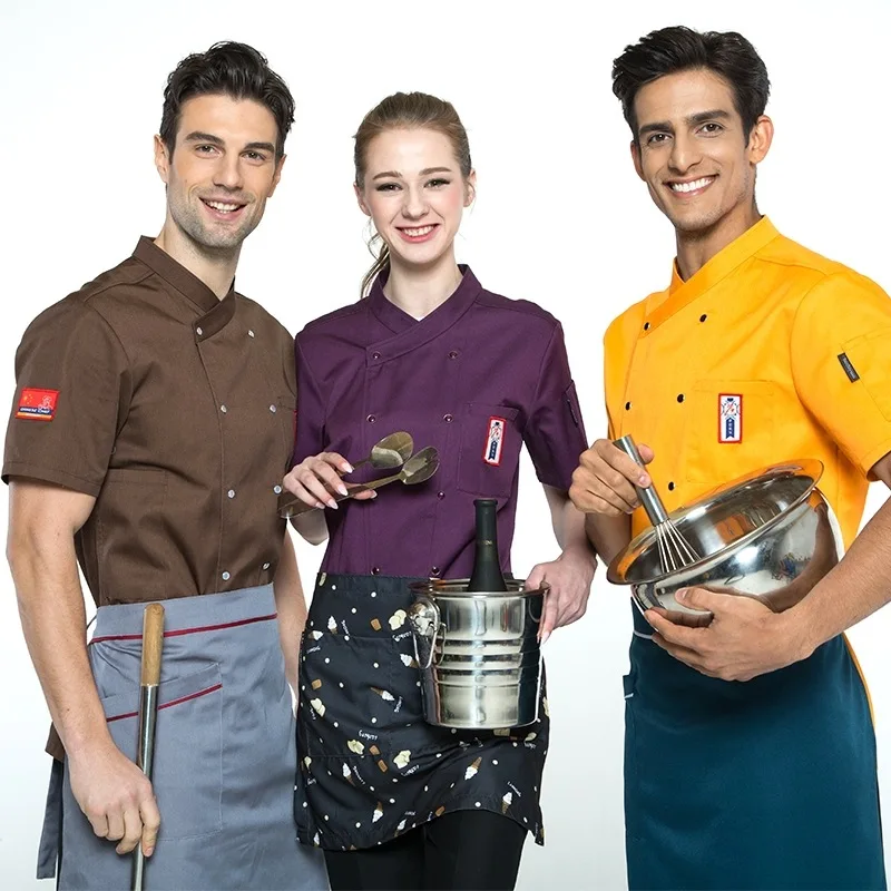

Hotel Chef Short Sleeve Jakcet Men's and Women's Work Clothes Double-breasted Restaurant Canteen Baked Pastry Uniforms
