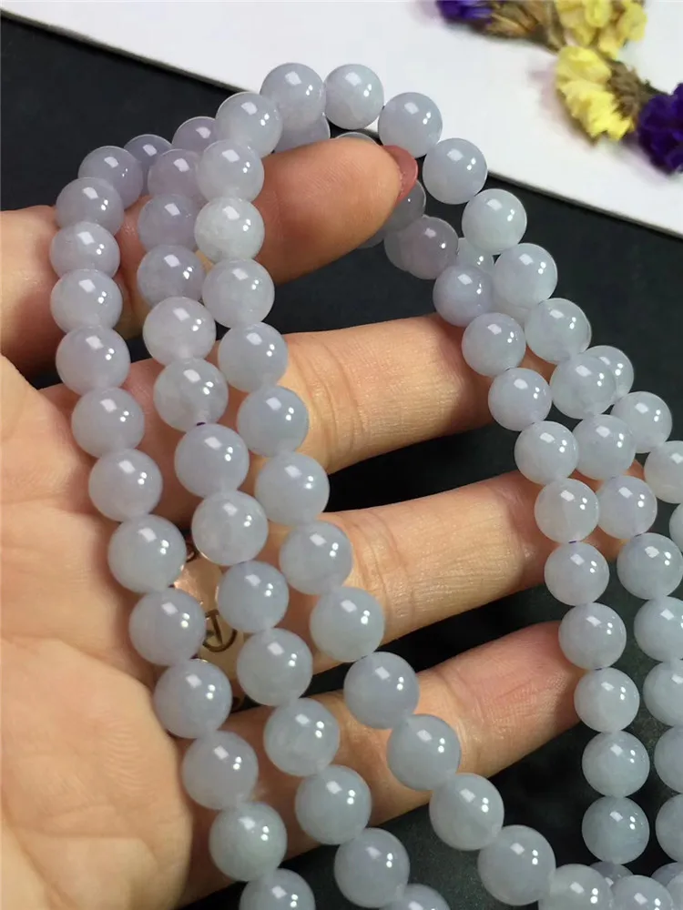 Emerald Ice Purple Bracelet Natural A Goods Burma Jade Necklace Violet 7.2 mm 108 Sweater Chain eb2985# | Украшения и аксессуары