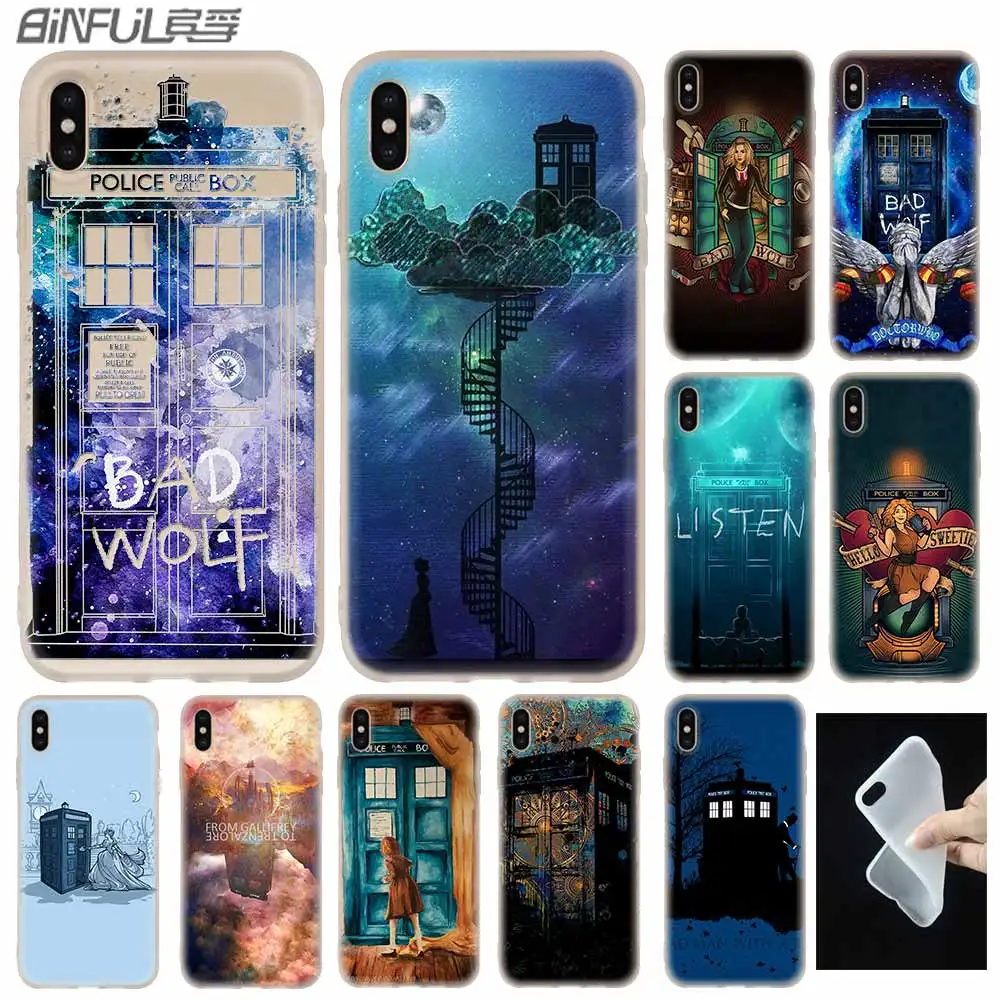 Силиконовый мягкий чехол с изображением Доктора Кто ТАРДИСа для iPhone 12 11 Pro X XS Max XR 8