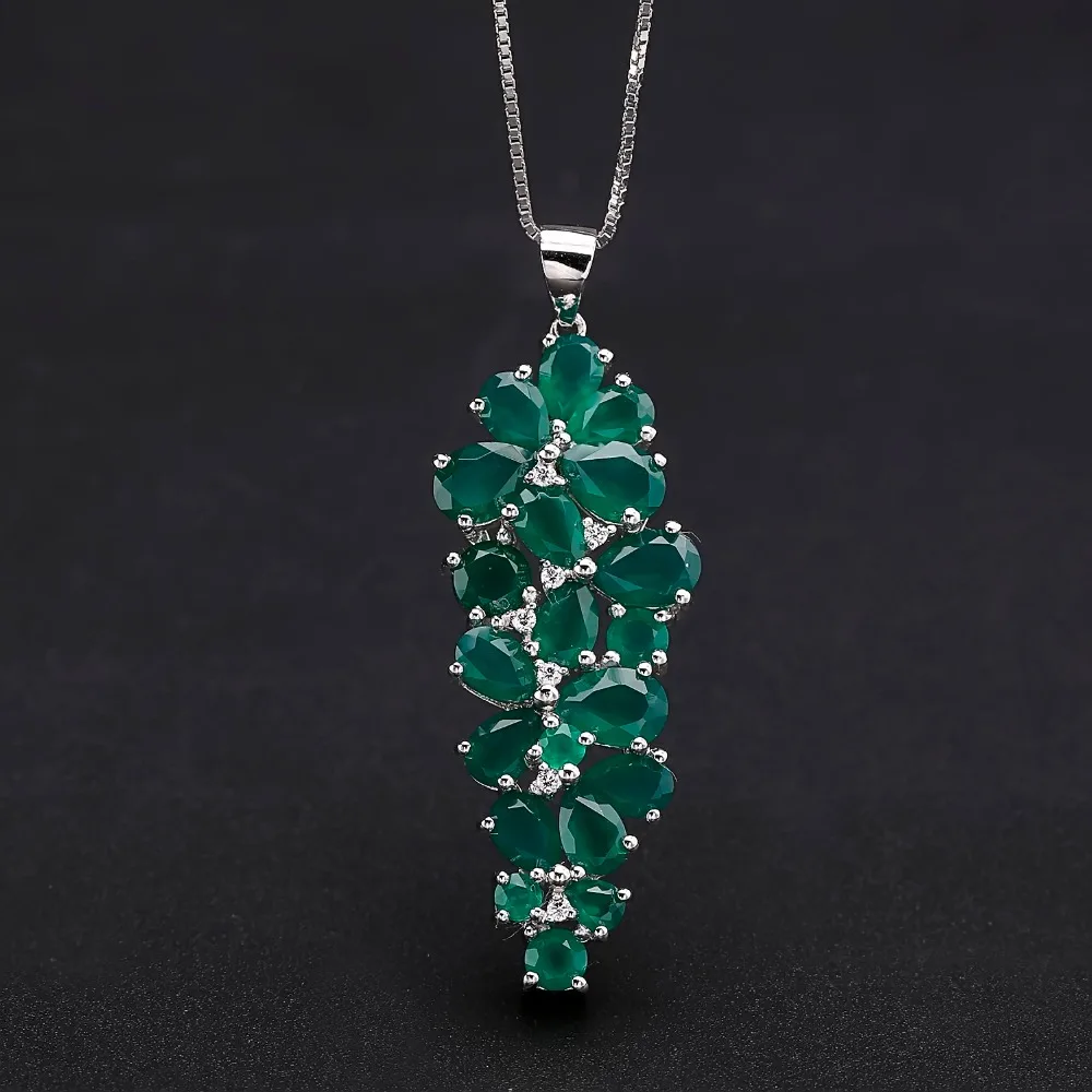 GEM'S балет 8.22Ct натуральный зеленый агат оникс драгоценный камень кулон ожерелье 925 пробы серебро ювелирные украшения для женщин Свадебные