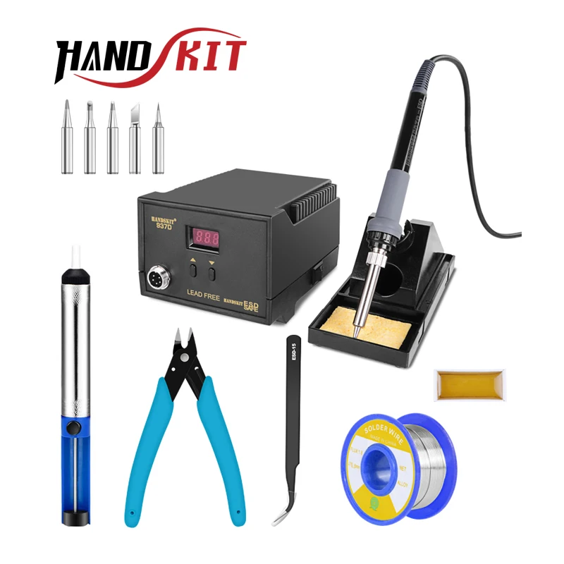 Handskit 220 в 65 Вт цифровая паяльная станция с паяльником паяльная подставка 5 наконечников инструмент для пайки