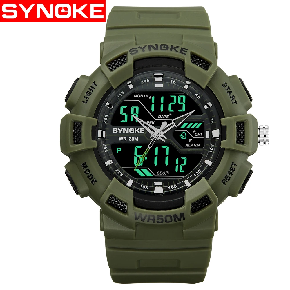 SYNOKE военные часы мужские Ecectronic наручные часы модные водонепроницаемые ударопрочные репитер спортивные наручные часы - Цвет: Army Green