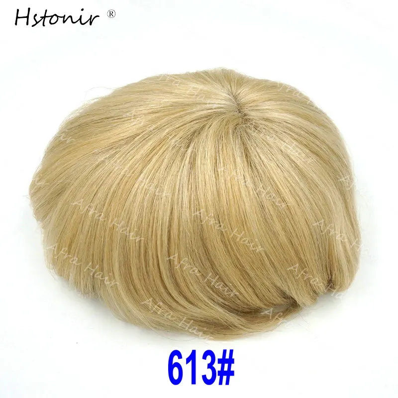 Hstonir настоящие индийские Волосы remy Для мужчин прямые накладки из искусственных
