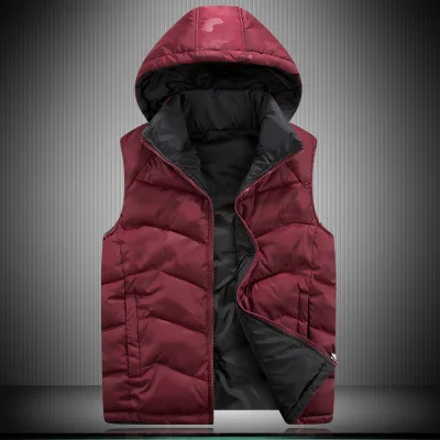 MFERLIER, мужской жилет с капюшоном, большой размер, 7XL, 8XL, 9XL, толстый, теплый, темно-синий, с хлопковой подкладкой, Осень-зима, жилет, камуфляжный жилет - Цвет: Бургундия
