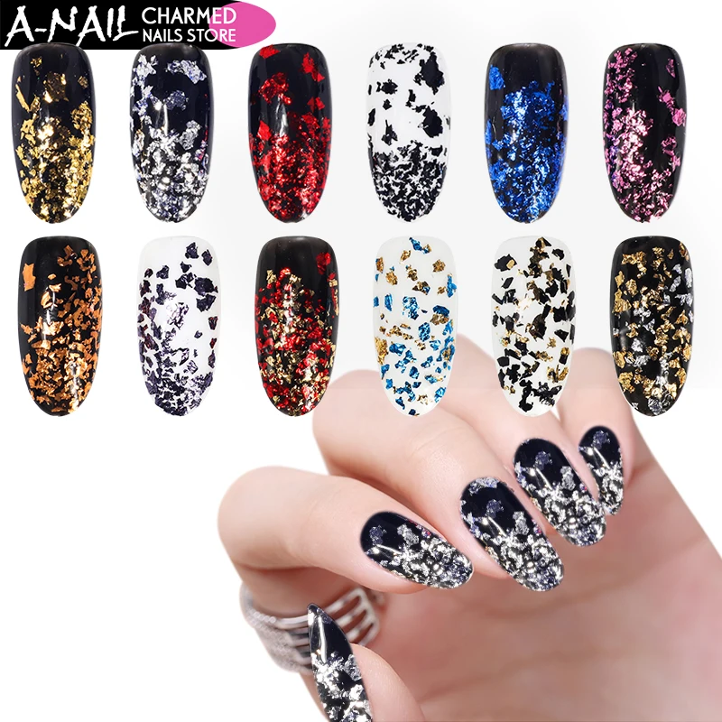 A Nail 12 цветов/набор Блестки для ногтей разного размера алюминиевые хлопья