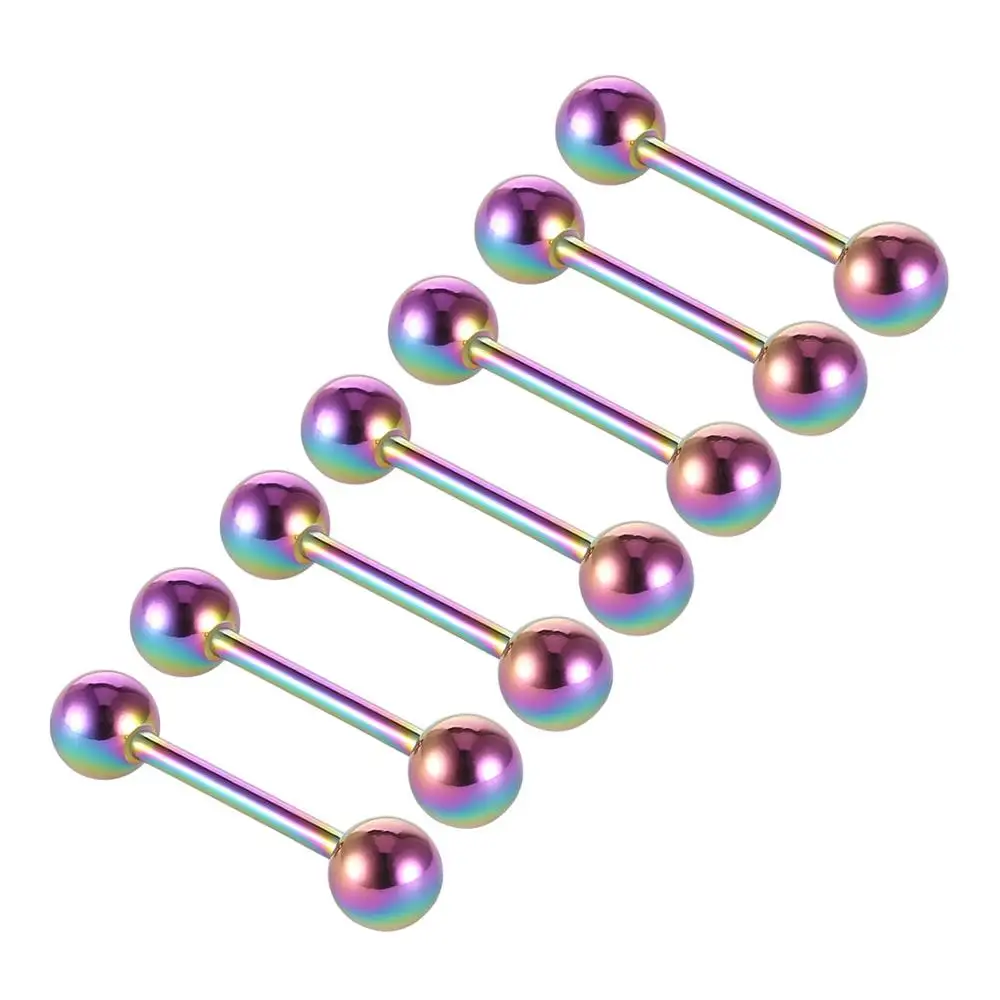 7pcs Rainbow 7 шт./лот титановое покрытие пирсинг языка королевская подвеска девочек 14G язык штанги для пирсинга качество Нержавеющая сталь Украшения для тела SD84 - Окраска металла: 7pcs Rainbow