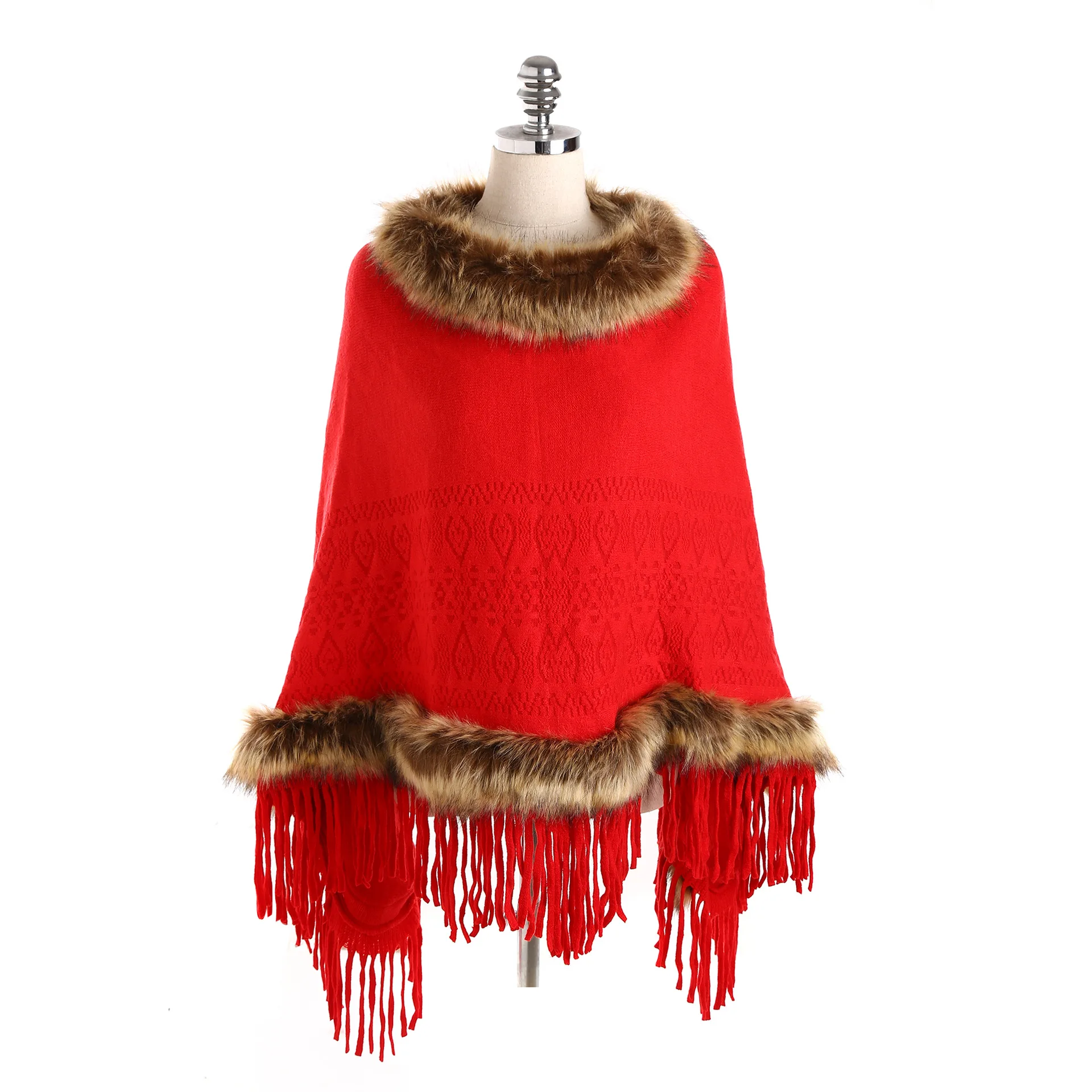 

Autumn Winter Fur Round Collar Cashmere Fox Fur Poncho Shawl Cape Scarf Women 2018 Tassels Pullover Cloak Coat Pashmina Scarves