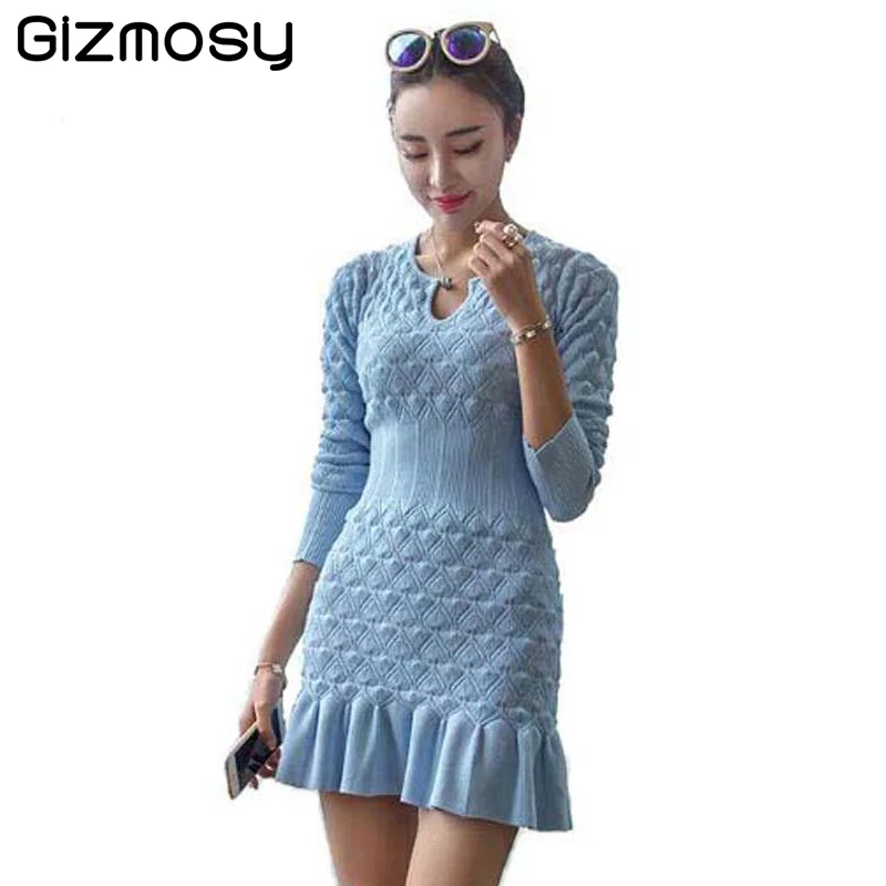 Платье 1 предмет женские зимние теплые облегающие вязаные свитера с длинными