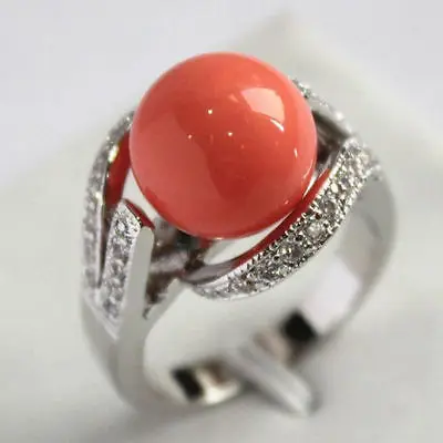 

plated 12mm Pink coral Shell Pearl Ring AAA Grade Size US size 6 7 8 9# Girl WOMEN Quartz ringe Genuine Lucky Lady's jew