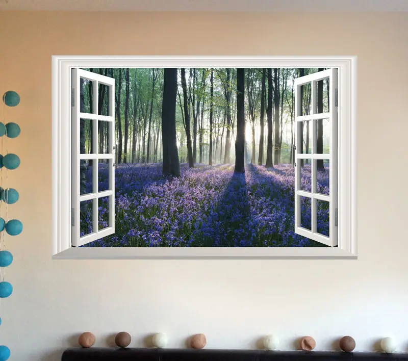 Лавандовые цветы 3D окна стикеры на обои дерево стикер стену с восходом солнца