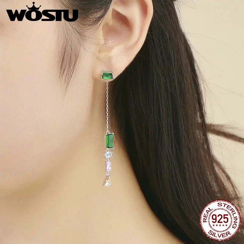 Женские Разноцветные серьги-капли WOSTU Настоящее серебро 925 пробы роскошный