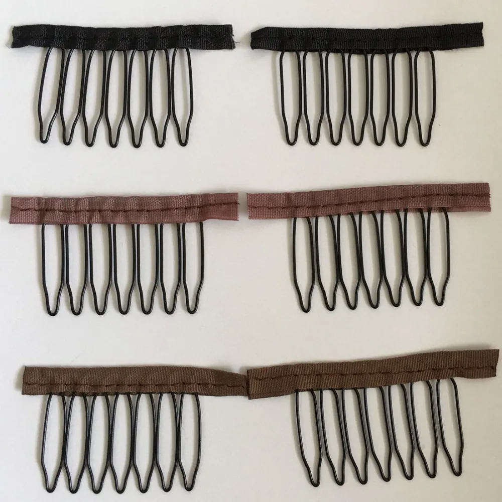 Заколки для парика с 7 зубами черные темно коричневые средние 20/40 шт.|Зажимы| |