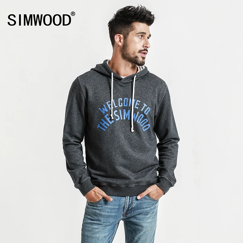 SIMWOOD Новинка весны 2019 года письмо толстовки для мужчин модные с капюшоном Slim Fit