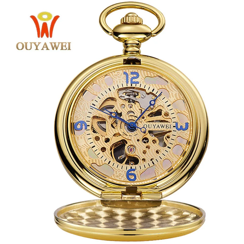 OUYAWEI золотые карманные часы механические мужские винтажные с подвеской и