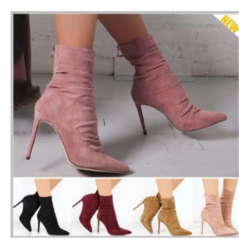 2018 Autumn Winter Women Boots New Ruched Velvet Lightweight High-Heel Short Ankle Plus Size 34-43 | Обувь