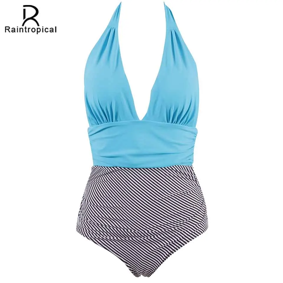 Женский купальник с высокой талией Raintropical Цельный открытой спиной винтажный |