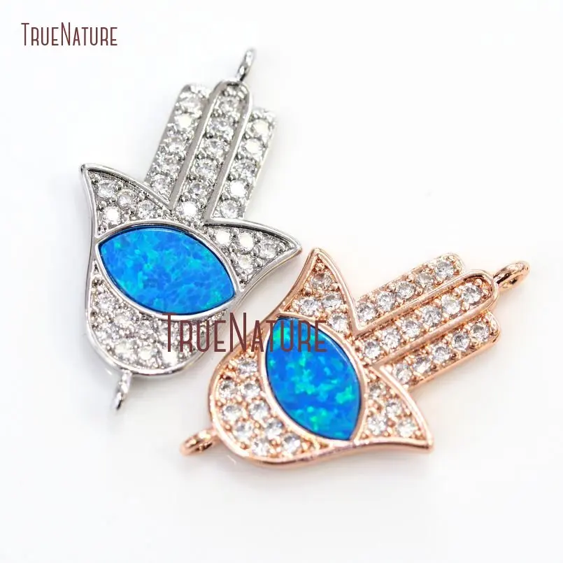 

10Pcs Clear Zircon Micro Inserts Rose Gold, Silver Hand Hamsa Double Bail Pendant Copper Connector For Sale 27x16mm PC14100