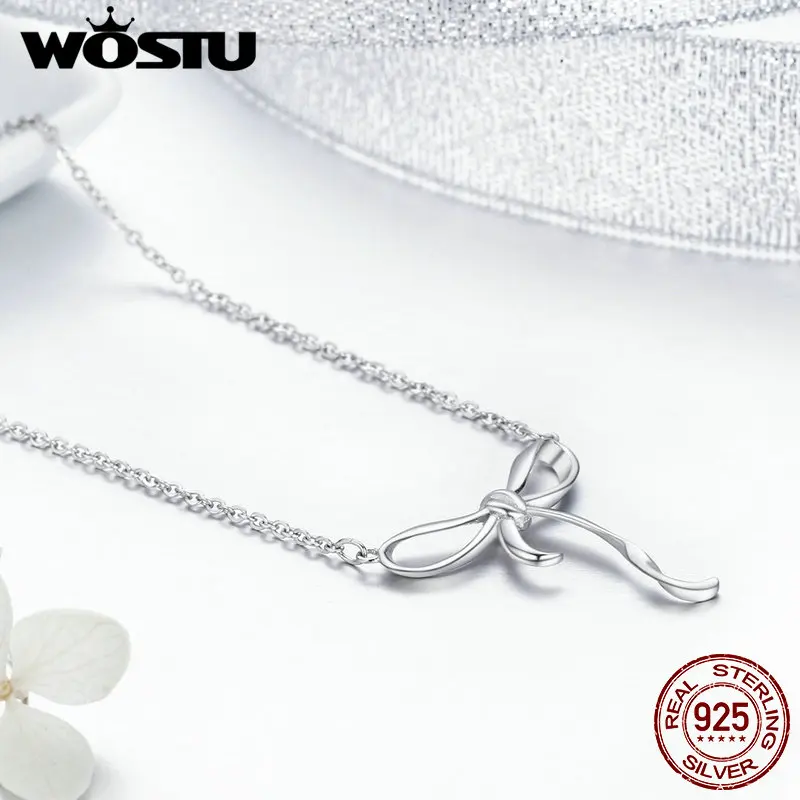 WOSTU, Черная пятница,, 925 пробы, серебро, милый бант, подвеска, чокеры, ожерелья для женщин, ювелирное изделие, подарок, CQN135