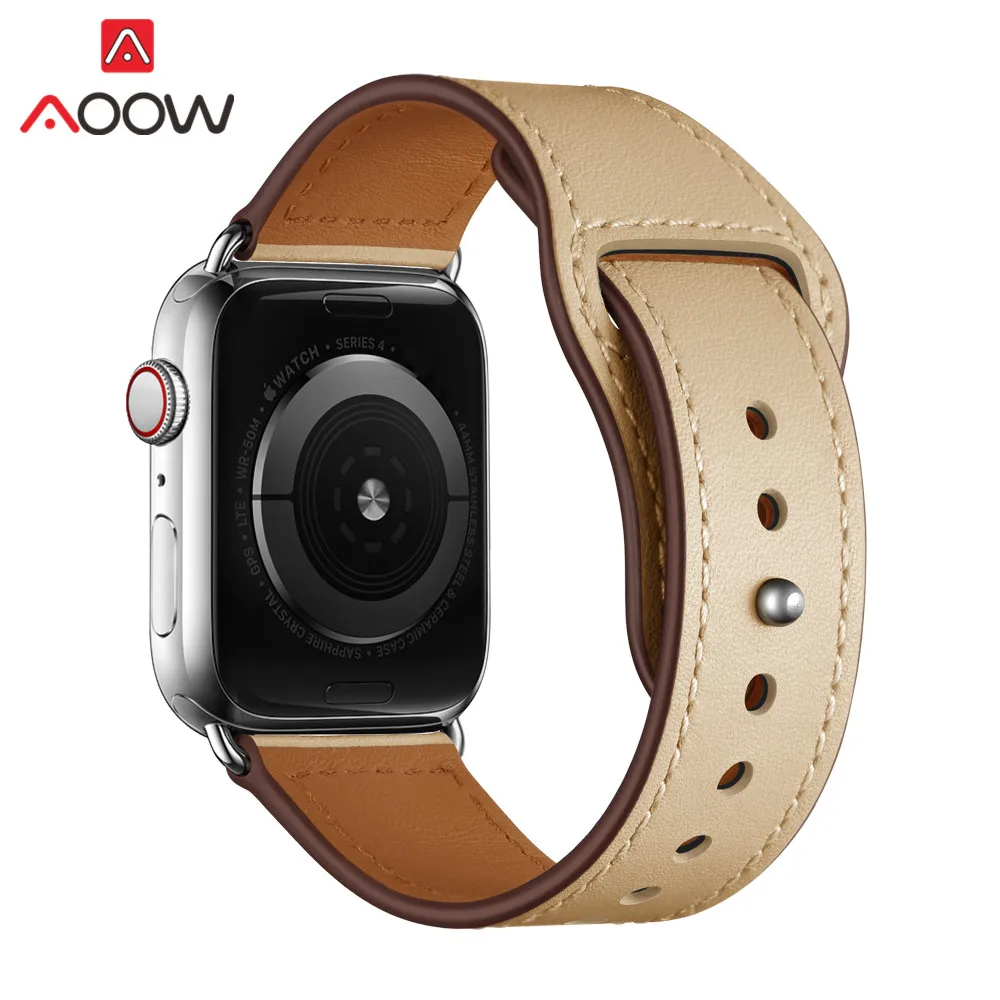 Apricot Ремешок-Петля из натуральной кожи для часов Apple Watch 38 мм 42 мм 40 мм 44 мм браслет-ремешок для часов Карлос Корреа аксессуары для iwatch 1 2 3 4 - Цвет ремешка: Apricot