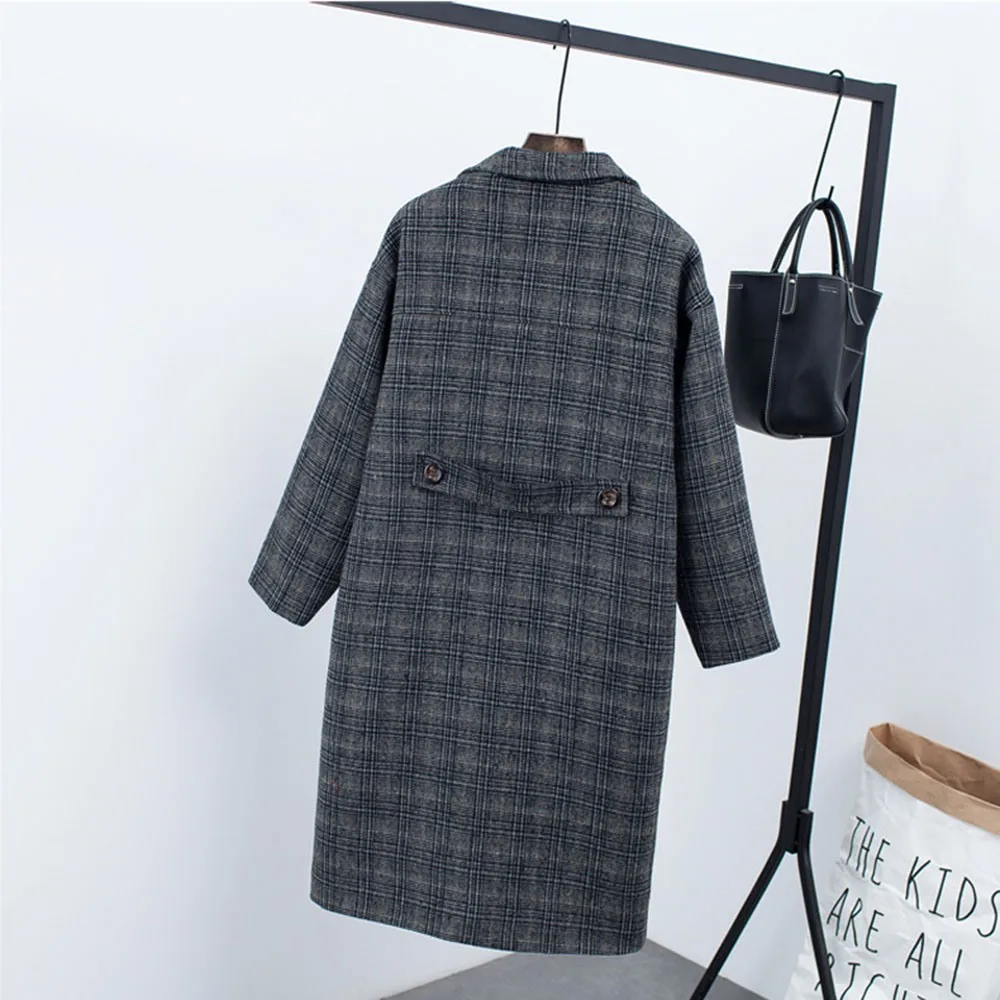 Винтажное клетчатое шерстяное пальто для женщин зима 2019 модное хит продаж