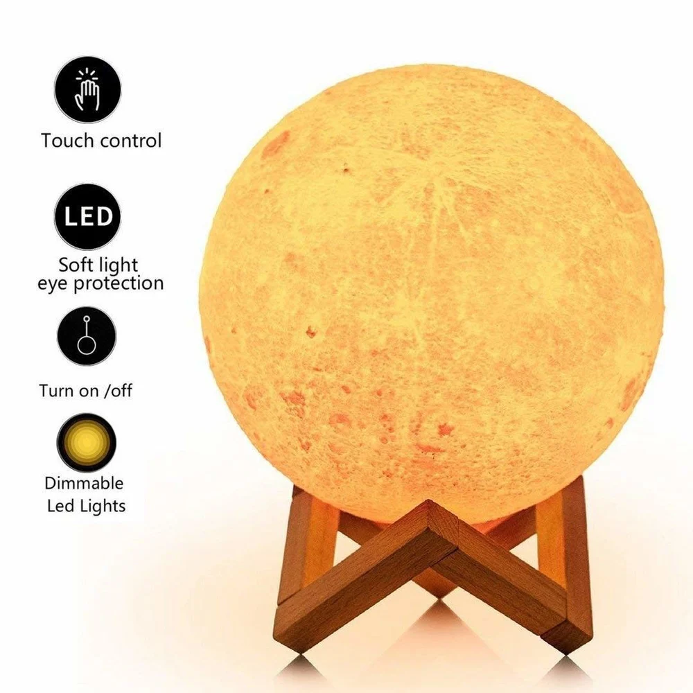 Удобная перезаряжаемая лампа в форме Луны с 3D рисунком ночсветильник сенсорным