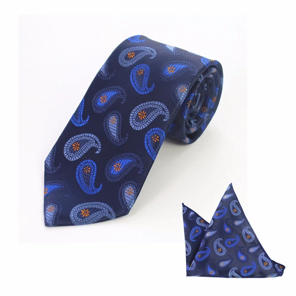 2017 New Design Men Tie Set 8cm Classic Necktie Pocket Square Set Plaid Paisley Gradient Tie For Men Handkerchief Suit Wedding