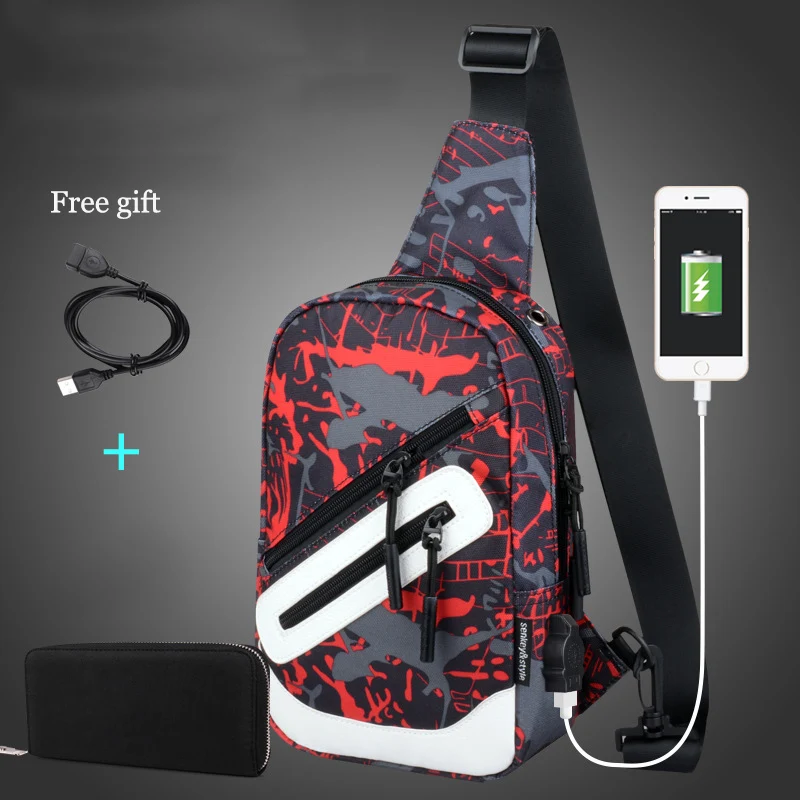 Модные повседневные мужские нагрудные сумки на одно плечо с зарядкой через usb