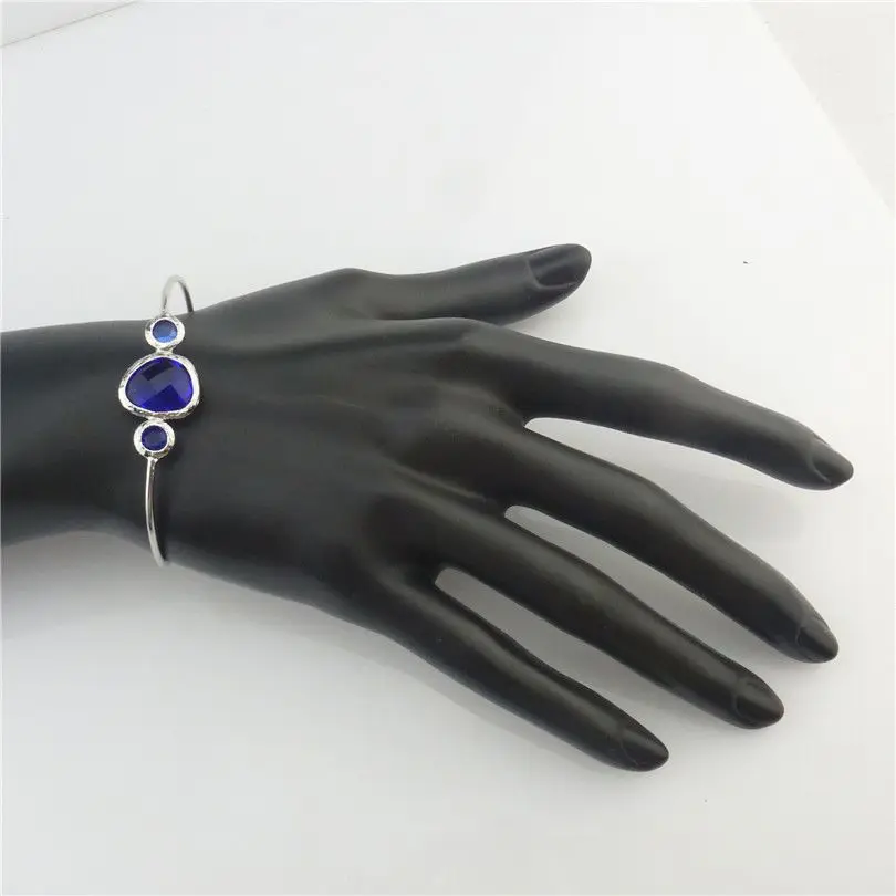 Бесплатная доставка Медь Серебро Овальный Синий Кристалл Манжеты Браслет Женщин