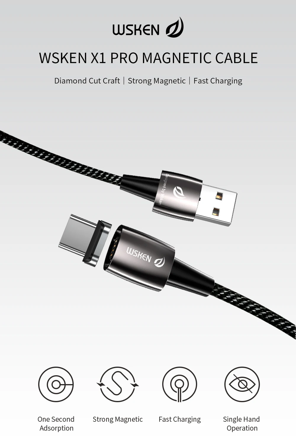 Wsken X1 pro Магнитный USB кабель для iPhone Xiaomi samsung зарядное устройство Micro Usb type C кабель 3a Быстрая зарядка type-C Usb-C шнур провод