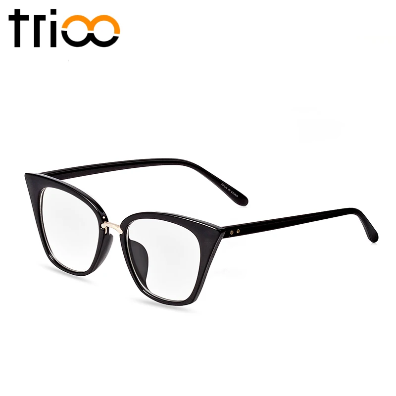 TRIOO новые черные очки кошачий глаз женские с прозрачными линзами модные