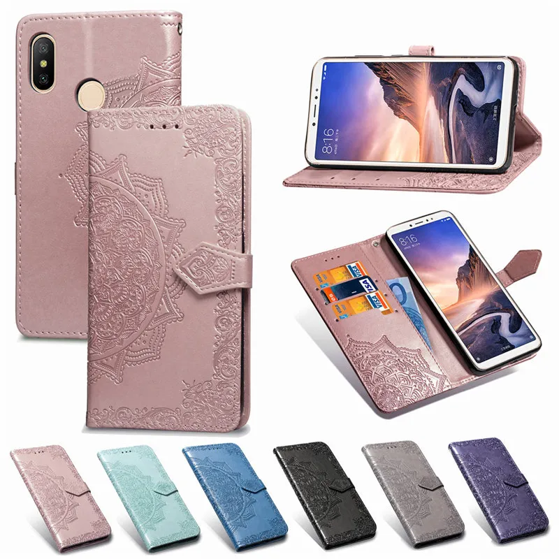 WeeYRN Винтаж 3D тиснением Мандала Цветок Кожаный чехол чехлы на Xiaomi Mi A2 lite Роскошный кошелек флип чехол на Xiaomi Mi MAX 3 Poco F1 на сяоми ксиоми ми а2 Лайт макс 3 Поко F1 чехол книжка