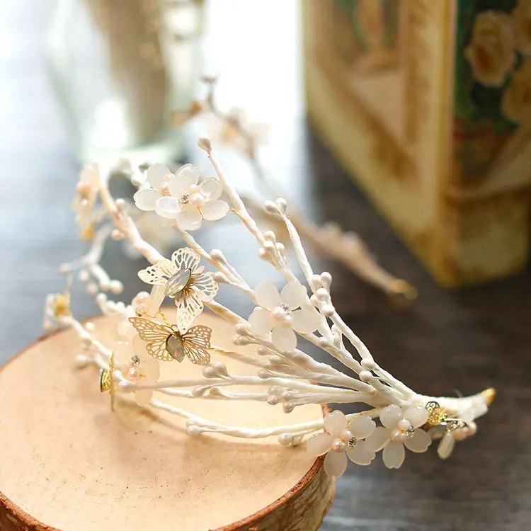 Женский обруч для волос HIMSTORY свадебный ручной работы с цветами тиара-бабочка